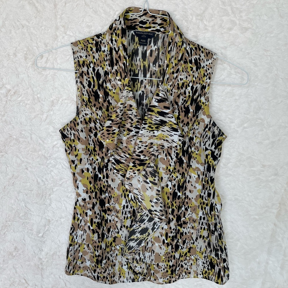 Banana Republic PXXS ruffled sleeveless top, leopard print